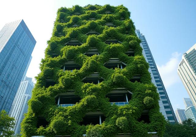 The tall vertical garden at OUE Downtown, Singapore.