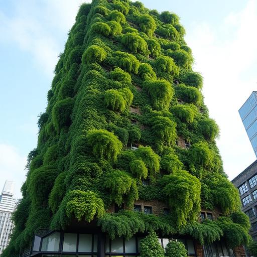 A large vertical garden installed on the facade of a modern building.